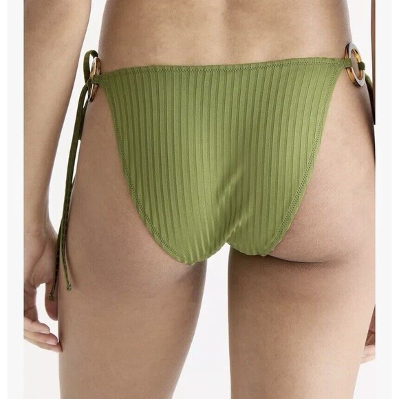 J. Crew Bikini Women Small Wide Rib Curved Waist Cheeky String Bottom Green NWT - Picture 3 of 8